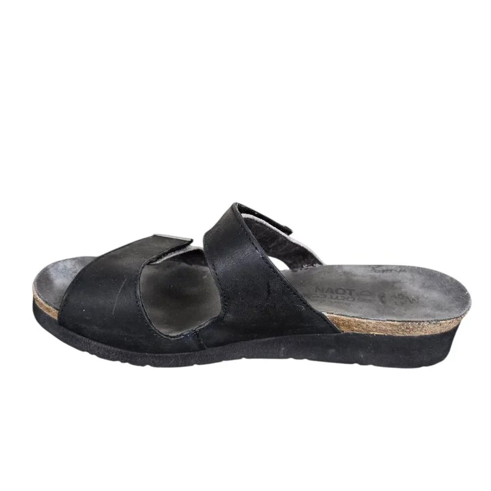 Naot Jacey Wedge Sandals Sz 40 US 9 Wide Black Gray Straps Two Tone Comfort